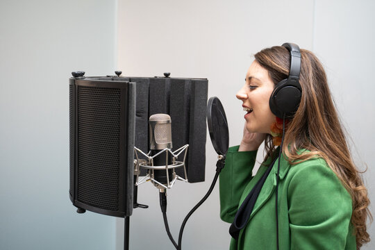 Voice actor dubber at sound studio