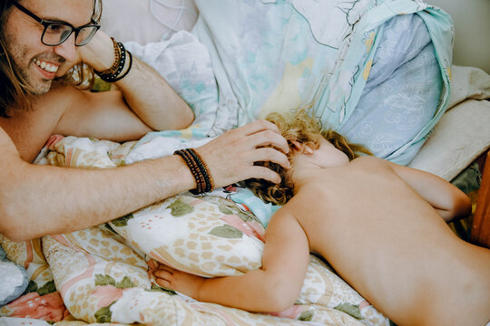 father and daughter in the room