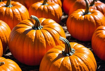 Pumpkins at fall festival. Orange pumpkin background