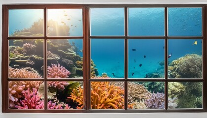 A vibrant coral reef teeming with diverse marine life.