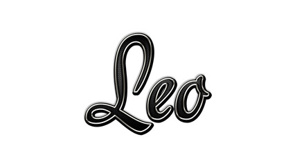 black metal 3d design of name Leo on white background.