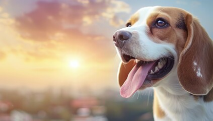 A dog's tongue sticking out in the heat. Hottest summer record temperature concept