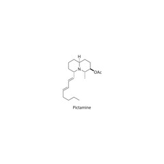 Pictamine skeletal structure diagram.marine toxin compound molecule scientific illustration.