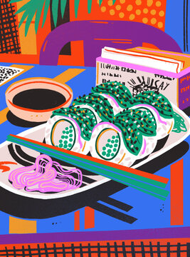 Asian food colorful illustration