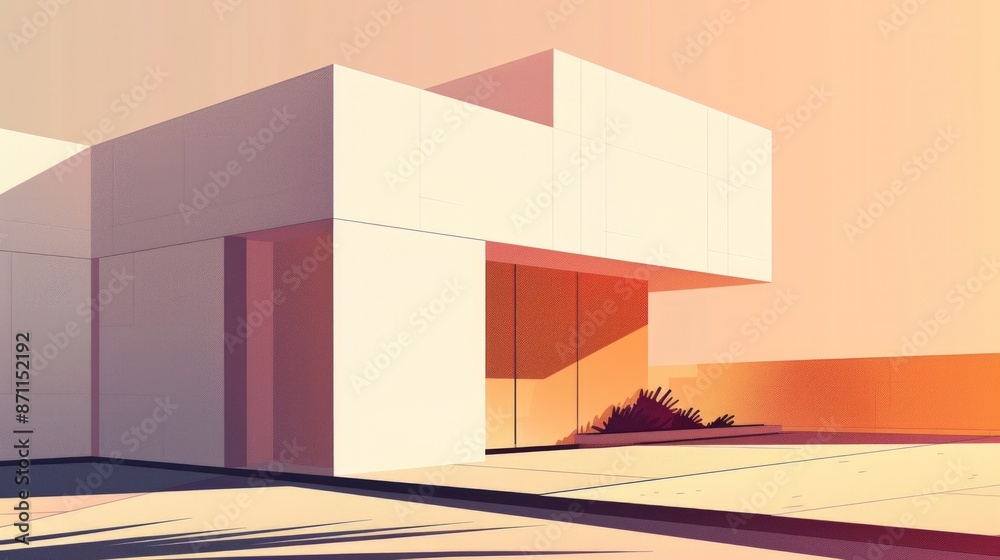 Sticker Modern Architecture in Sunset Hues