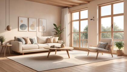 modern living room in beige colors