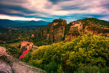 Europe, Greece - Meteora monastery in the mountains, popular place for tourism