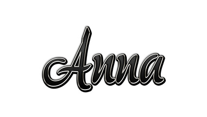 black metal 3d design of name Anna on white background.