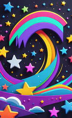 Naklejka premium 2d flat sticker with shooting stars, bright and neon colors.