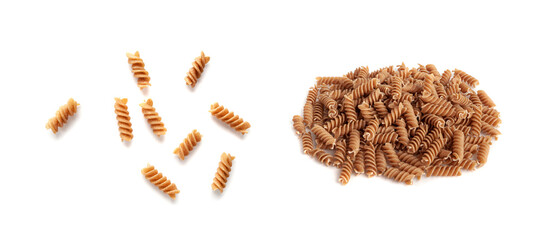 Raw Brown Pasta, Wholegrain Fusilli, Dry Whole Grain Noodle, Raw Spelt Macaroni, Healthy Italy Food
