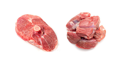 Raw mutton fillet isolated, lamb meat pieces, tenderloin or mutton sirloin meat. Fresh sheep fillet