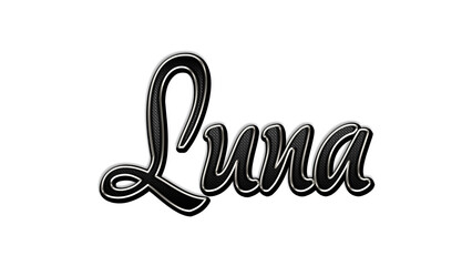 black metal 3d design of name Luna on white background.