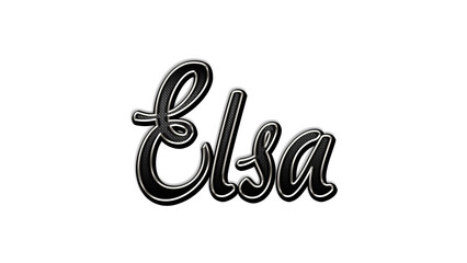 black metal 3d design of name Elsa on white background.