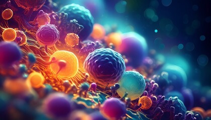 A microscopic view of cells interacting within a living organism.