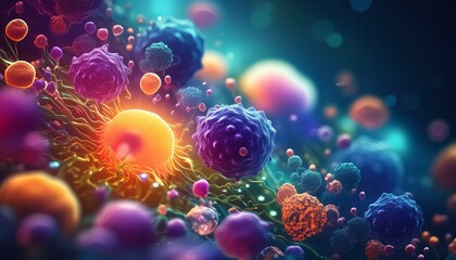 A microscopic view of cells interacting within a living organism.