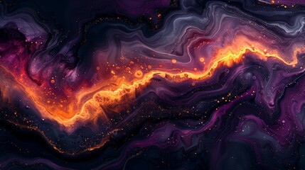 A purple and orange swirl of paint with a lot of sparkles