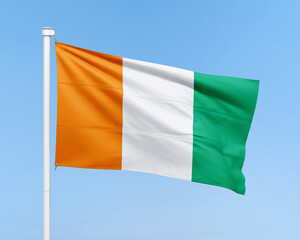 Ireland flag on stick on sky background. Realistic flag illustration