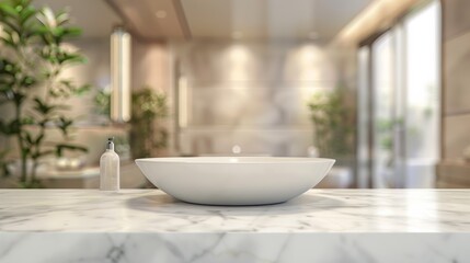 Blurred bathroom backgrounds and marble counter tops can be used mockup for product display montages or design layouts.