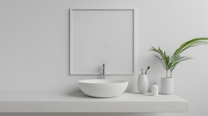 Fototapeta premium Minimalist Bathroom Interior with Sink Mockup and 3D Rendering