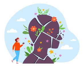 Self consciousness. Abstract imagine mental awareness person belief mindset inner concentration mindfulness mind brain spiritual health thought guidance concept illustration