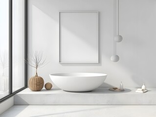 Fototapeta premium Minimalist Bathroom with Sleek Steel and Stone Accents,Clean Modern Interior Design,3D Rendering