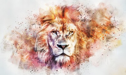 Lion. Captivating watercolor rendition. Presented on pure white canvas. Artistic interpretation of fascinating wildlife. 