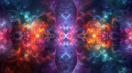 Abstract Colorful Fractal Art. Symmetrical Pattern of Swirls and Lights