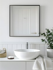 Minimalist Bathroom With Large Mirror and Single Sink,Clean Interior 3D Rendering