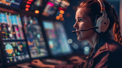 A dispatcher coordinating with pilots and ground crews in an airport tower