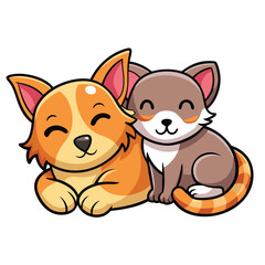 🐶🐱 Cute Dog and Cat Sleeping Together - Adorable Cartoon Vector Illustration 💤