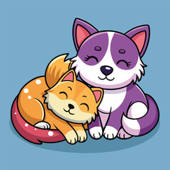 🐶🐱 Cute Dog and Cat Sleeping Together - Adorable Cartoon Vector Illustration 💤