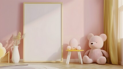 Minimalist Children s Bedroom with Blank Frame and Adorable Decor