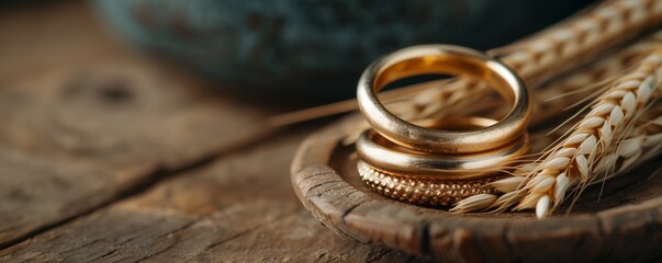 Golden rings with wheat