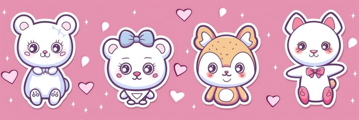 Obraz premium Kawaii Bear. Emo Girl and Teddy Bear Cartoon Sticker Set with 90s Aesthetic
