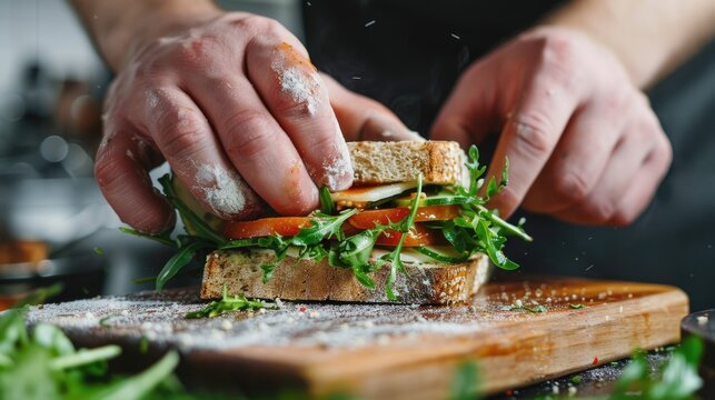 Making A Sandwich. Cooking and Preparing a Delicious Meal for Lunch or Dinner