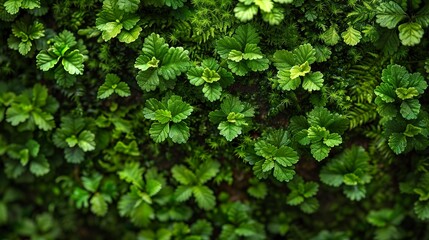 Obraz premium A moss wall with a vibrant, verdant texture, with different shades of green intertwined. Moss wall with a soft and welcoming appearance.