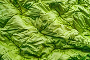 Fototapeta premium Camping Texture. Bright Green Sleeping Bag Background Quilted Pattern