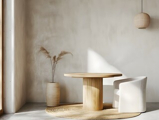 Minimalist Dining Area with Sleek Chair and 3D Rendered Home Mockup