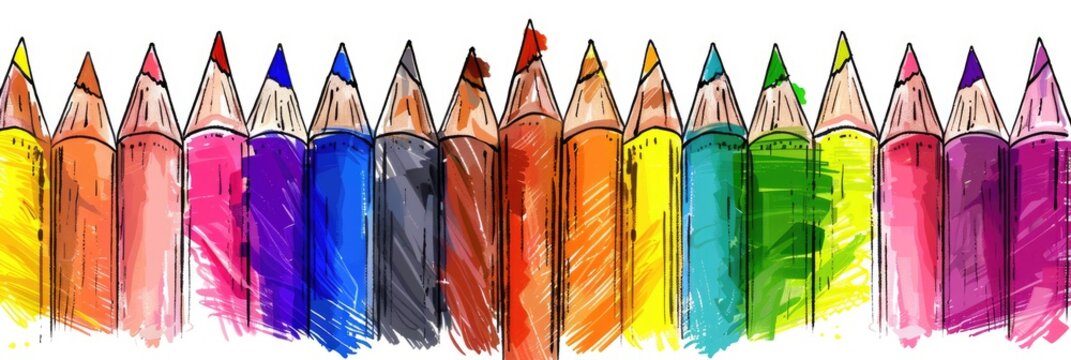 Pencil Clipart. Crayons in Outline Style, Back to School Theme