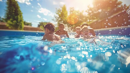 A family enjoying a sunny day at a pool