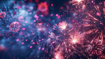 A festive atmosphere with fireworks lighting up the sky during a national holiday