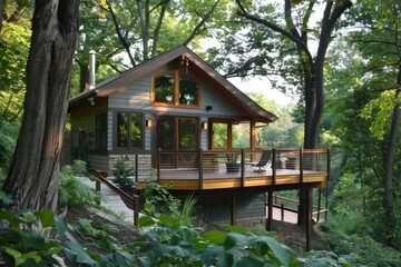 Guest Home Retreat: Backyard Walkout Deck with American Architecture and Green Design