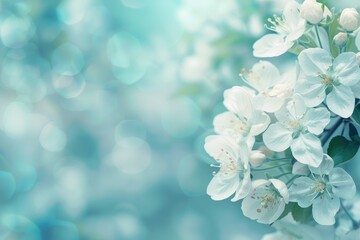 Teal Nature. Spring Blossom - Blooming Botanical Floral Background with Blue Tones