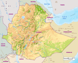 Obraz premium Physical map of Ethiopia Vector illustration