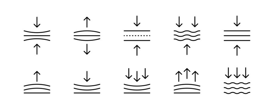 Elastic, flexibility icons set. Push, pressure symbols collection. Vector icons