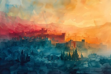 Levitical Cities Illustration: Ethereal Watercolor MappingAxisAlignment in Numbers