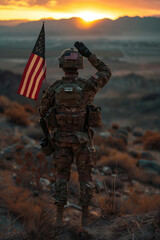 Naklejka premium Selective focus of View of American soldiers at sunset.