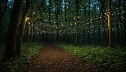 Obraz premium fairy lights path in the woods