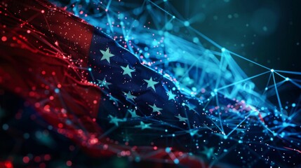A detailed image of the American flag enhanced with a digital network pattern overlay, symbolizing the fusion of national pride and technological advancement.