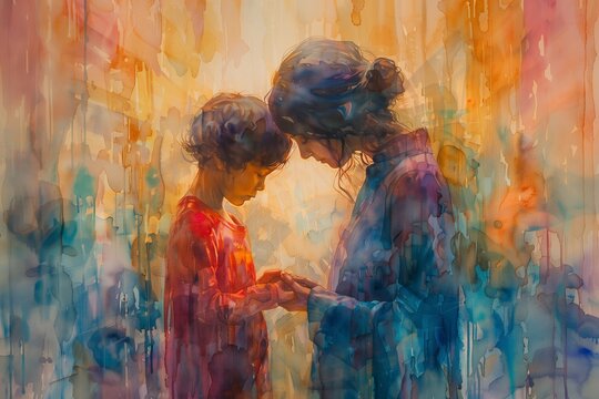 "Samuel's Birth and Dedication - Watercolor Illustration of Faith and God's Faithfulness"